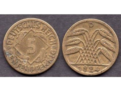 NĚMECKO. 5 Rentenpfennig 1924/D. Prasklé razidlo.