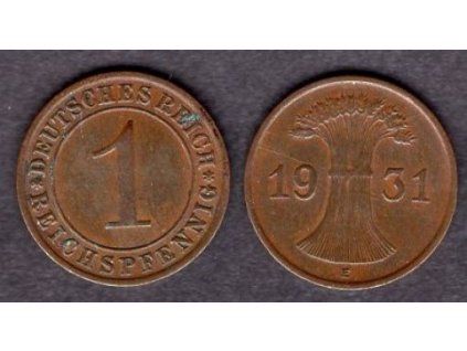 NĚMECKO. 1 Reichspfennig 1931/E.
