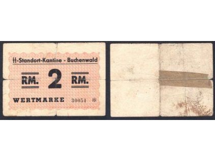 BUCHENWALD. Koncentrační tábor. SS-Standort-Kantine. Wertmark. 2 Reichsmark.
