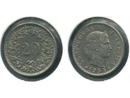 ŠVÝCARSKO. 20 rappen 1964.