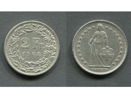 ŠVÝCARSKO. 2 franken 1968. KM-21a.1