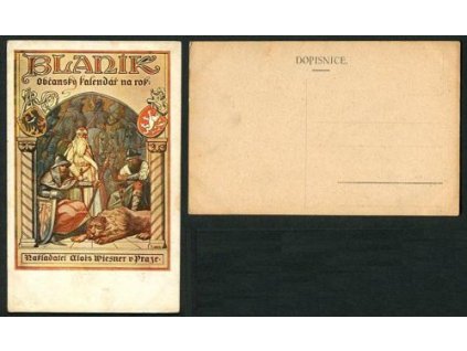 BLANÍK, občanský kalendář na rok... Nakladatel Alois Wiesner v Praze.