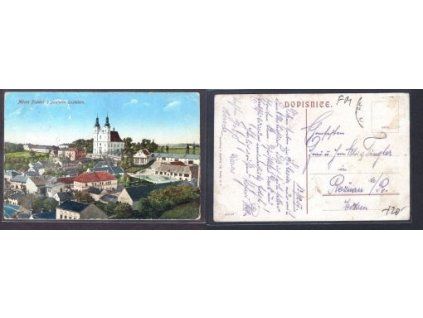Město Frýdek s poutním kostelem. 1917.