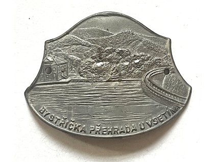 BYSTŘIČKA. Přehrada u Vsetína. Štítek na hůl.