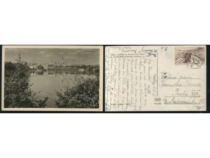 TÁBOR. Pohled na starou část města se středověké přehrady Jordánu z r. 1492. 1956.