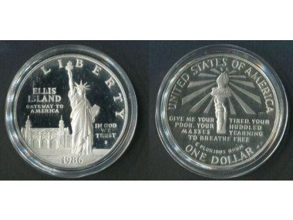 USA. 1 dollar 1986/S. Ellis Island - Gateway to America. Ag. PROOF.