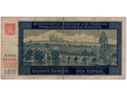 Protektorát Čechy a Morava. 100 korun 1940. Série A 14. Nov. 38a.