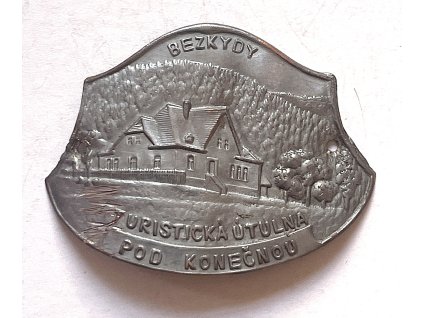 BEZKYDY. Turistická útulna pod Konečnou. Štítek na hůl.