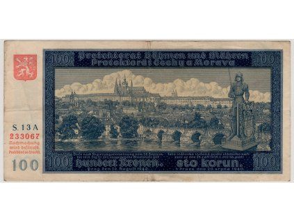 Protektorát Čechy a Morava. 100 korun 1940. Série A 13. Nov. 38a.
