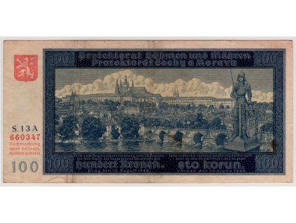 Protektorát Čechy a Morava. 100 korun 1940. Série A 13. Nov. 38a.