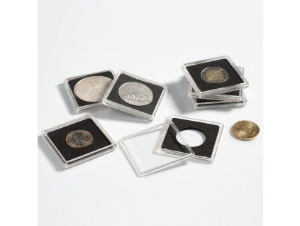 Kapsle QUADRUM, na mince do Ø 23 mm, průhledné, s černou pěnou - 10 kusů v balení
