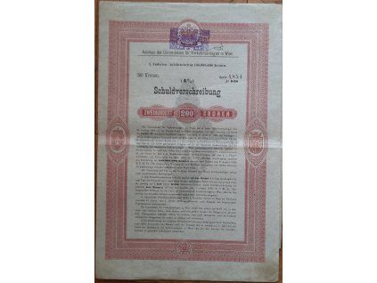 RAKOUSKO. Commission für Verkehrsanlagen in Wien. Dluhopis na 200 korun. Čsl. kolky.1894.