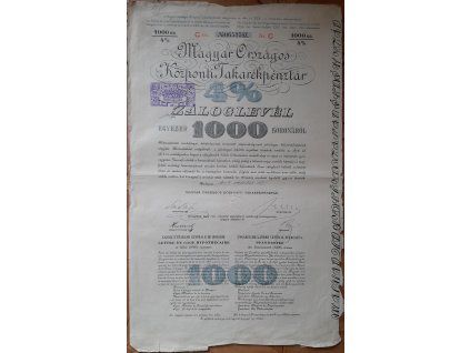 MAĎARSKO. Magyar Országos Központi Takarékpénztár. Záloglevél. 1000 koronáról. 1904.