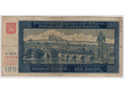 Protektorát Čechy a Morava. 100 korun 1940. Série A 33. Nov. 38a.
