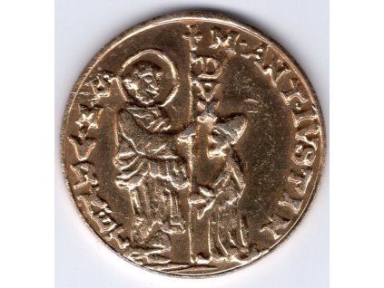 03 - BENÁTKY, republika. Zecchino (814-1797). Kopie, eloxovaný hliník.