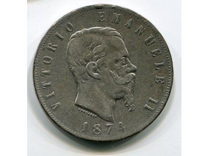 ITÁLIE. 5 lire 1874/M. Ag.