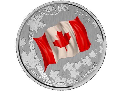 KANADA. 25 dollars 2015 s kanadskou vlajkou. Ag.