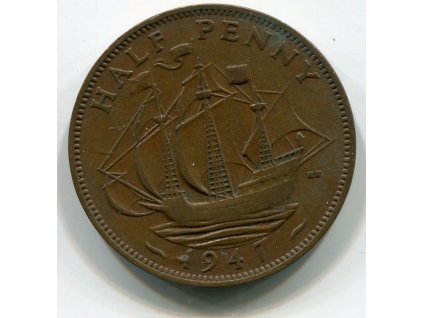 VELKÁ BRITÁNIE. 1/2 penny 1947. KM-844
