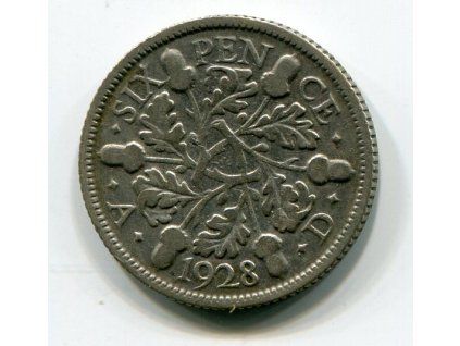VELKÁ BRITÁNIE. 6 pence 1928. Ag.