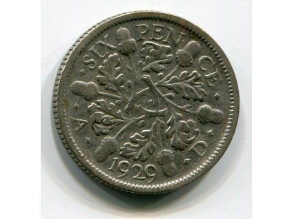 VELKÁ BRITÁNIE. 6 pence 1929. Ag.