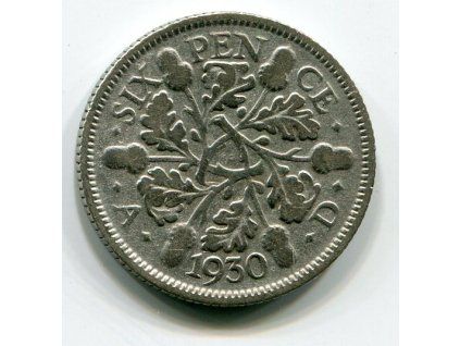 VELKÁ BRITÁNIE. 6 pence 1930. Ag.