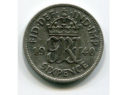 VELKÁ BRITÁNIE. 6 pence 1940. Ag.