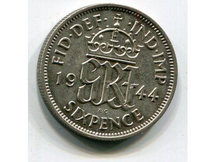 VELKÁ BRITÁNIE. 6 pence 1944. Ag.