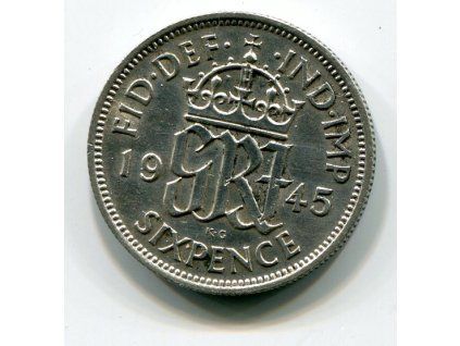 VELKÁ BRITÁNIE. 6 pence 1945. Ag.