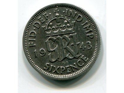 VELKÁ BRITÁNIE. 6 pence 1943. Ag.