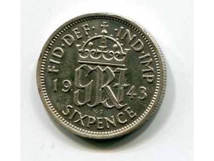 VELKÁ BRITÁNIE. 6 pence 1943. Ag.