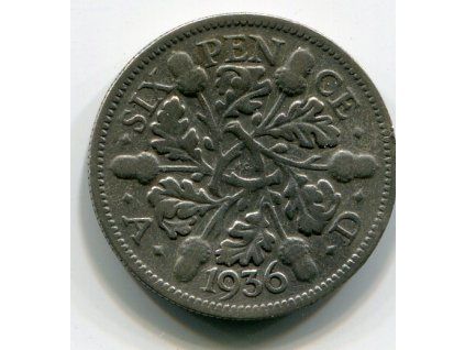 VELKÁ BRITÁNIE. 6 pence 1936. Ag.