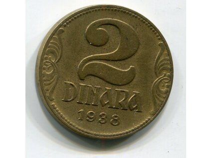 JUGOSLÁVIE. 2 dinara 1938. KM-20.