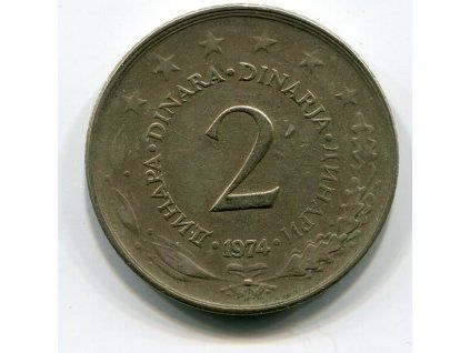 JUGOSLÁVIE. 2 dinara 1974.