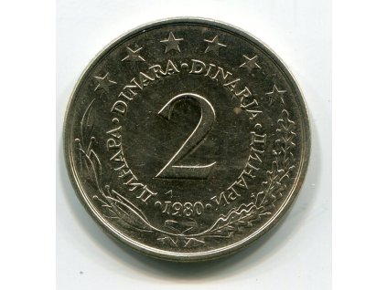 JUGOSLÁVIE. 2 dinara 1980.