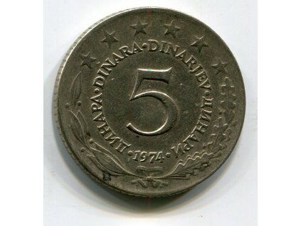 JUGOSLÁVIE. 5 dinara 1974.