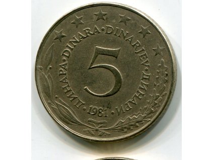 JUGOSLÁVIE. 5 dinara 1981.