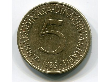 JUGOSLÁVIE. 5 dinara 1986.