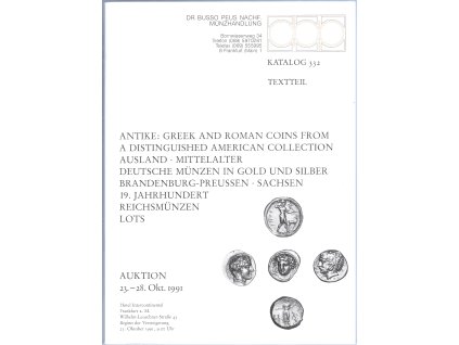 Aukční katalog firmy Busso PEUS, Frankfurt a. M., č. 332 / 23.28.10.1991. Text + Tafelteil, 2 sv.