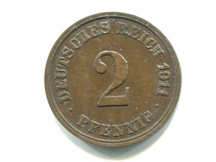 NĚMECKO. 2 Pfennig 1911/J.