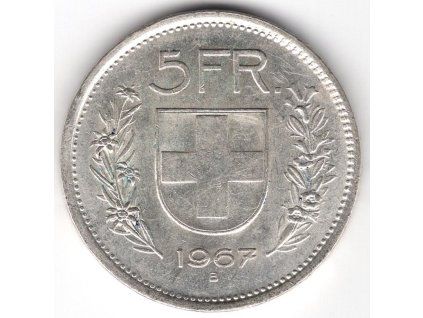 ŠVÝCARSKO. 5 franken 1967. Ag.
