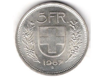 ŠVÝCARSKO. 5 franken 1967. Ag.