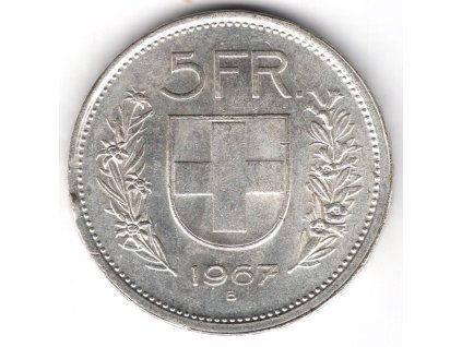 ŠVÝCARSKO. 5 franken 1967. Ag.