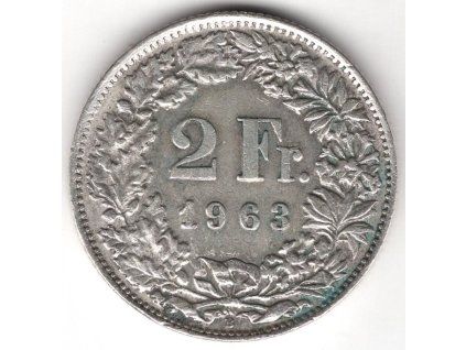 ŠVÝCARSKO. 2 franken 1963. Ag.