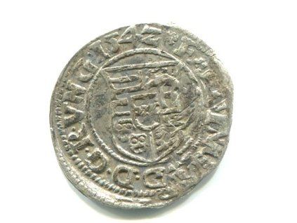 UHRY. Ferdinand I. Denár 1544/KB.
