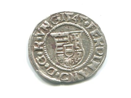 UHRY. Ferdinand I. Denár 1545/KB.