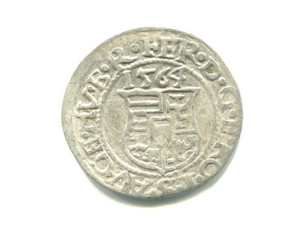 UHRY. Ferdinand I. Denár 1564/KB.