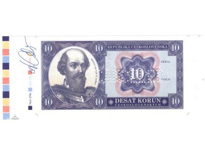 Republika československá. 10 korún. Matúš Čák Trenčanský. Podepsaná. Perforace: CANCELED.