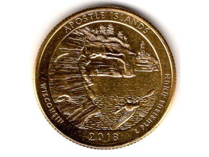 USA. 1/4 dollar 2018/P. Apostle Islands. Pozlacený.