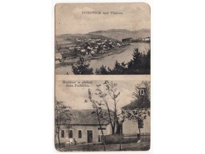 Zvírotice nad Vltavou. Hostinec a obchod Jana Pecháčka.