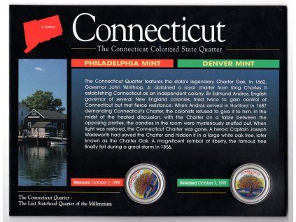 USA. 2x 1/4 dollar 1999. Connecticut. Kolorováno.